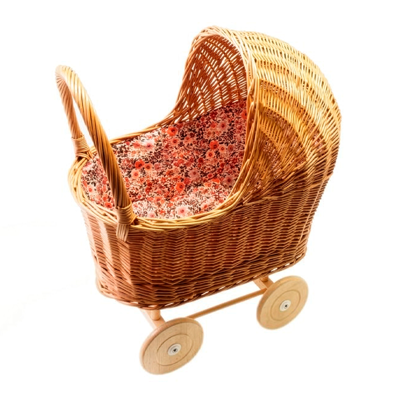 Rieten poppenwagen met kap -Retro Flowers Rieten poppenwagen met kap -Retro Flowers