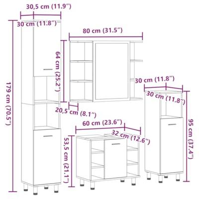 4-delige Badkamermeubelset bewerkt hout sonoma eikenkleurig