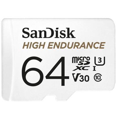 SanDisk high endurance microsdxc 64 gb geheugenkaart (wit, class 10, v30, u3, incl. adapter)