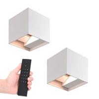 Set van 2 dimbare LED Wandlampen Kansas - wit - 6W 660lm - 3000K - IP54 - Incl. dimmer met afstandsbediening - thumbnail