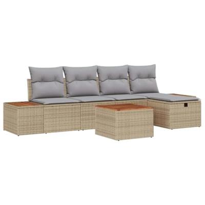 Tuinbankenset met kussen 5 pcs Beige poly rattan