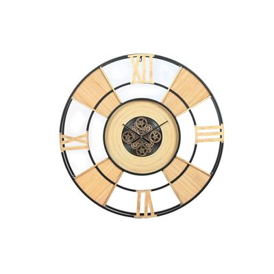 Muurklok Home ESPRIT Zwart Natuurlijk Metaal Rotan 100 x 9 x 100 cm