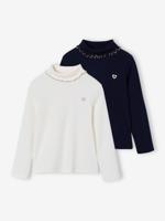 Set van 2 dunne coltruien in ribstof voor meisjes ecru - thumbnail