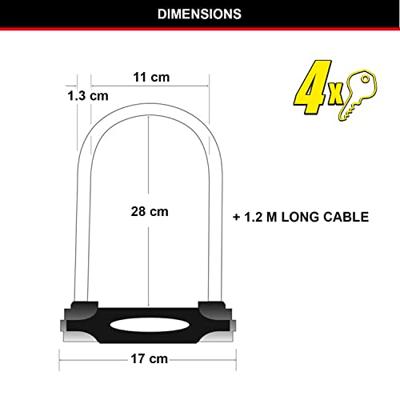 Masterlock U-slot 280mm met kabel 1,2m, geh. staal - 8285EURDPRO 8285EURDPRO