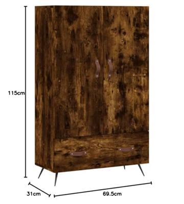 Hoge kast 69,5x31x115 cm bewerkt hout gerookt eikenkleurig Hoge kast 69,5x31x115 cm bewerkt hout gerookt eikenkleurig