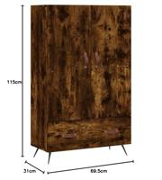 Hoge kast 69,5x31x115 cm bewerkt hout gerookt eikenkleurig - thumbnail