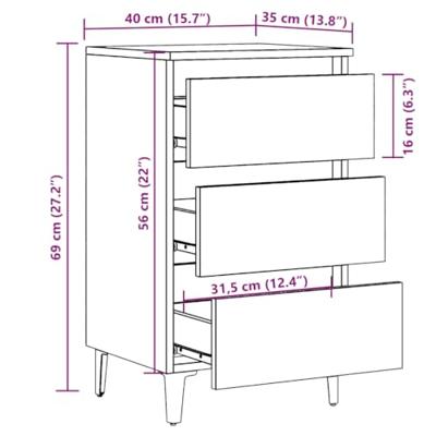 Nachtkastje met metalen poten 40x35x69 cm artisanaal eikenkleur