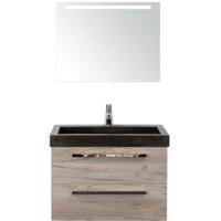 Seville Badmeubelset 80 cm - Craft Oak - Wastafel Hardsteen Wit Lucca met Sence Spiegel - thumbnail