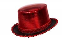 Hoge hoed lamee met paillettenband rood - thumbnail