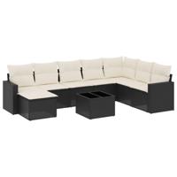 9-delige Loungeset met kussens poly rattan zwart - thumbnail