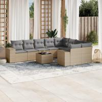 10-delige Loungeset met kussens poly rattan beige - thumbnail