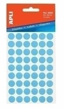 Apli ronde etiketten in etui diameter 13 mm, blauw, 175 stuks, 35 per blad (2056)
