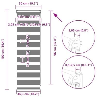 Zebra rolgordijn 50x100 cm stofbreedte 45,9cm donkergrijs