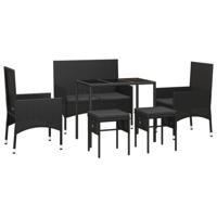 6-delige Loungeset met kussens poly rattan zwart - thumbnail