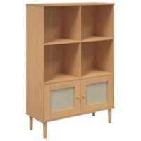 Boekenkast SENJA rattan-look 90x35x130 cm grenenhout bruin - thumbnail