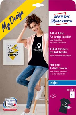 Avery-Zweckform My Design T-Shirt MD1003 Inkjet-textielfolie DIN A4 Voor gekleurd textiel, Geoptimaliseerd voor inkjet 4 vellen Avery-Zweckform My Design T-Shirt MD1003 Inkjet-textielfolie DIN A4 Voor gekleurd textiel, Geoptimaliseerd voor inkjet 4 vellen