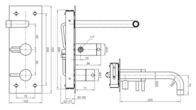 Badkraan Inbouw Sapho Minimal Mengkraan 2-knop 22.5 cm RVS Sapho