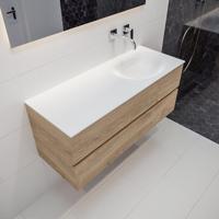 MONDIAZ VICA Badkamermeubelset - 120cm - 2 lades - wasbak Moon rechts - 0 kraangaten - solid surface washed oak PC75341194 - thumbnail
