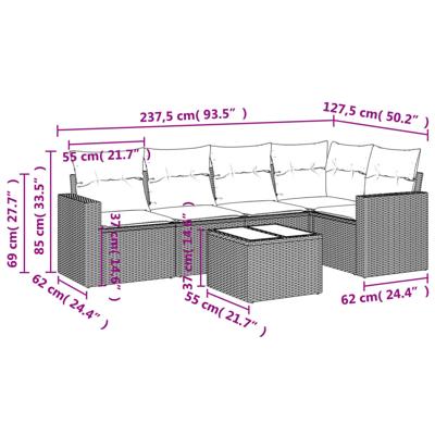 6-delige Loungeset met kussens poly rattan beige - thumbnail