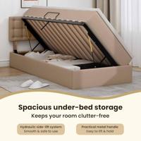 Opbergbed met LED met matras Cappuccino 90 x 200 cm Nep Leer - thumbnail