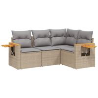 4-delige Loungeset met kussens poly rattan beige - thumbnail