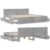 Bedframe met hoofdeinde bewerkt hout betongrijs 200x200 cm - thumbnail