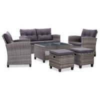 6-delige Loungeset met kussens poly rattan donkergrijs - thumbnail