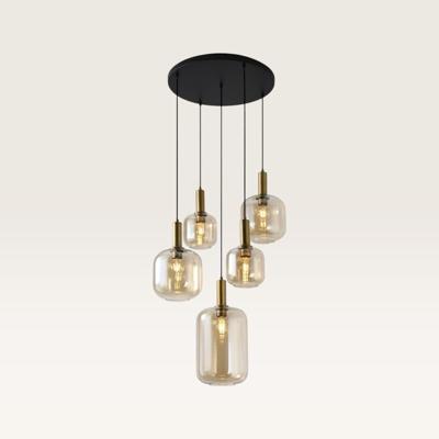 Hanglamp Xirena ambra V - Vijf bollen van amberkleurig glas met een speels effect - Zonder lichtbron