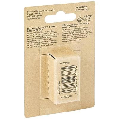 VOLTCRAFT VC-9V-Li-1200mAh 9V batterij (blok) Li-SoCl2 1200 mAh 1 stuk(s) VOLTCRAFT VC-9V-Li-1200mAh 9V batterij (blok) Li-SoCl2 1200 mAh 1 stuk(s)