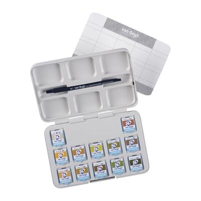 Van Gogh aquarelverf pocket box natuurtinten met 12 kleuren in halve napjes