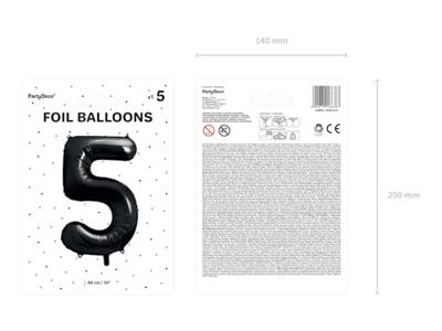 Folieballon Cijfer 5 Zwart (86cm)