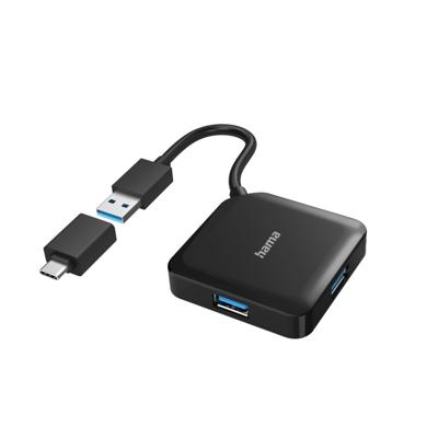 Hama USB-hub 4-poorts USB 3.2 Gen1 5 Gbit/s Incl. USB-C-adapter Hama USB-hub 4-poorts USB 3.2 Gen1 5 Gbit/s Incl. USB-C-adapter