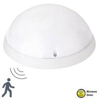 LED Plafondlamp met Bewegingssensor - Opbouw Rond 12W - Waterdicht IP54 - Helder/Koud Wit 6400K - 360° - Mat Wit Kunststof - thumbnail