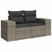 10-delige Loungeset met kussens poly rattan acacia grijs - thumbnail