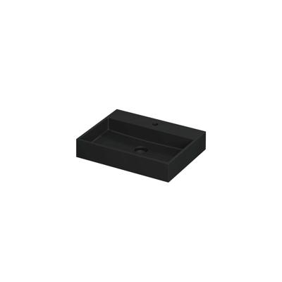 INK United Wastafel Porselein met 1 Kraangat incl. Porseleinen Click Plug en Verborgen Overloop Systeem - 600x450x110 mm - Mat Zwart