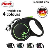 Flexi Rollijn Black Design - Tot 50 KG - Brede band - 5 Meter - Zwart & Groen - thumbnail