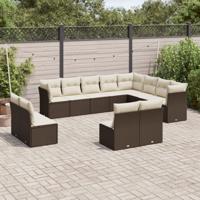 12-delige Loungeset met kussens poly rattan bruin - thumbnail