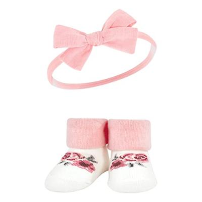 Hudson Baby Infant Girl Headband and Socks Giftset, Burgundy Black, One Size