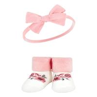 Hudson Baby Infant Girl Headband and Socks Giftset, Burgundy Black, One Size - thumbnail