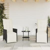 3-delige Bistroset met kussens poly rattan zwart - thumbnail