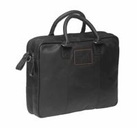 Newlooxs Lederen laptoptas santos - luxe, stevig leer - geschikt voor woon-werkverkeer - zwart, cognac - r&k variohaken - unisex - thumbnail