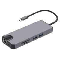 8 in 1 type-C naar HDMI + USB 3 0 + USB 3 0 + type-C + LAN + VGA + TF/SD-kaartlezer adapter (grijs) - thumbnail