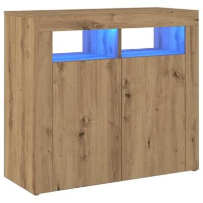 Dressoir met LED 80x35x75 cm bewerkt hout artisanaal eiken Dressoir met LED 80x35x75 cm bewerkt hout artisanaal eiken