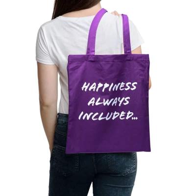 Tas Katoen Paars 'Happiness' - 38 x 42 cm kopen