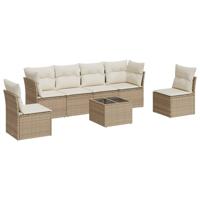 6-delige Loungeset met kussens poly rattan beige - thumbnail