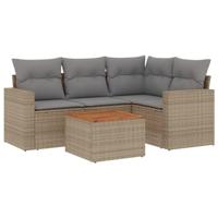 5-delige Loungeset met kussens poly rattan beige - thumbnail