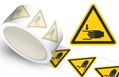 Waarschuwingssticker handbeklemming, op rol - 25 mm breed - 225 stickers