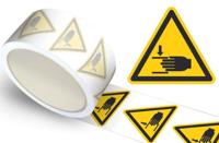 Waarschuwingssticker handbeklemming, op rol - 25 mm breed - 225 stickers - thumbnail