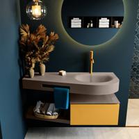 MONDIAZ RIVA 120cm badmeubel onderkast / planchet kleur Ocher met 1 lade. Wastafel DULCET rechts 1 kraangat kleur Smoke. - thumbnail