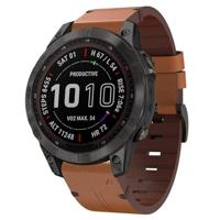 By Qubix - Leren bandje - Bruin - Compatible met Garmin Approach S60 & S62 / Instinct/Instinct 2 (Solar) - Compatible Garmin bandje - Bandbreedte: 22mm - thumbnail